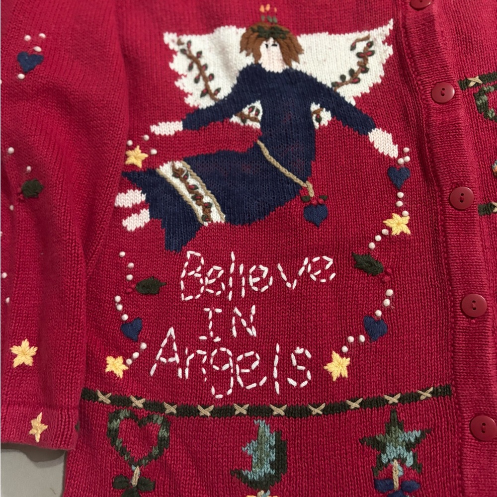 Vintage Quacker Factory Angel Christmas Cardigan | Size L Holiday - Picture 2 of 14